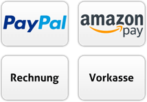 Einfach Bezahlen mit Amazon Pay, Paypal, Vorkasse oder auf Rechnung